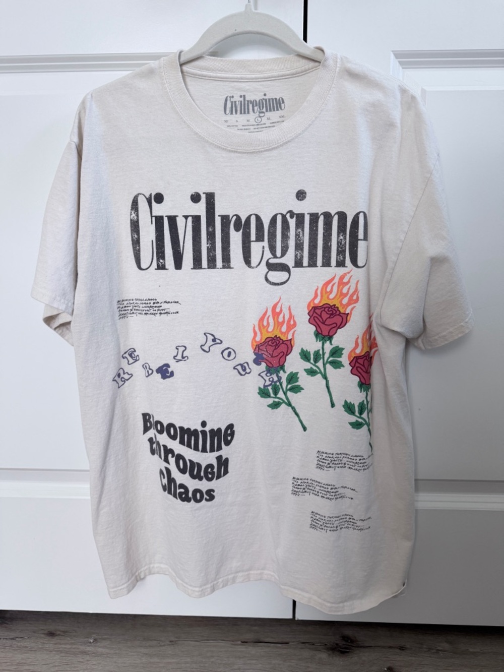 Civilregime "Blooming Through Chaos" Graphic Tee - Cream with Red & Green